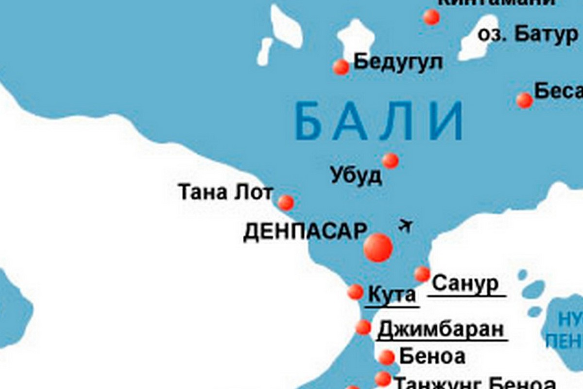Районы Бали на карте