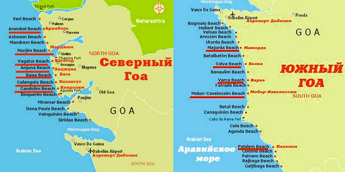 Пляжи северного и южного Гоа