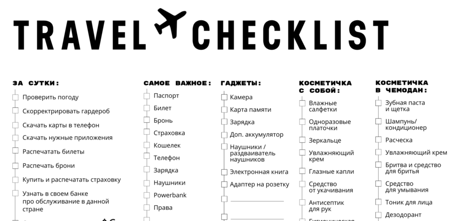 Чек лист в путешествие